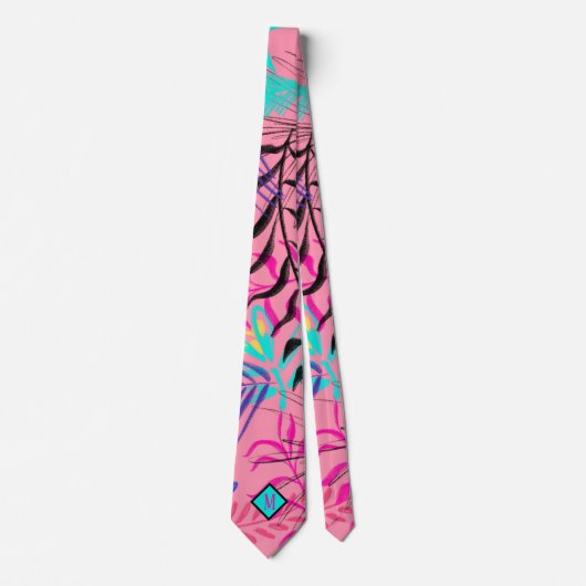 Abstracte Floral Pastels Monogram Necktie Stropdas (Voorkant)