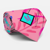 Abstracte Floral Pastels Monogram Necktie Stropdas (Opgerold)