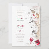 Abstracte Floral Red Earth Tone Weddenschap Kaart (Voorkant)