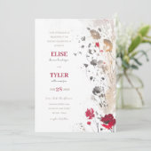 Abstracte Floral Red Earth Tone Weddenschap Kaart (Staand voorkant)
