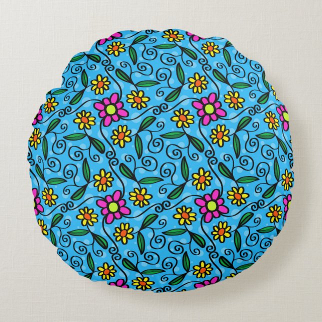 Abstracte Floral Round Pillow Rond Kussen (Voorkant)