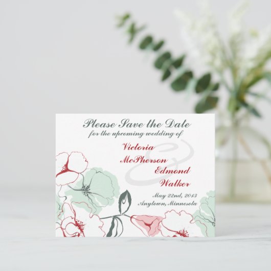 Abstracte Floral slaat de datum op Save The Date (Staand voorkant)