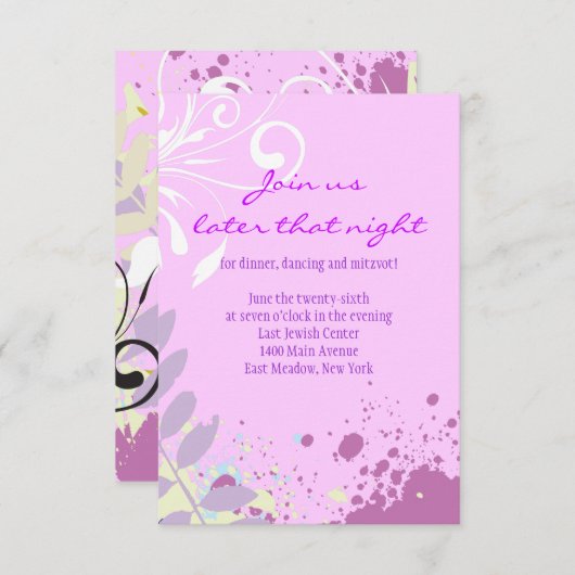 ABSTRACTE FLORAL STAR Bat Mitzvah Reception Kaart (Voorkant / Achterkant)