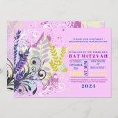 ABSTRACTE FLORAL STAR Bat Mitzvah Uitnodiging (Voorkant / Achterkant)