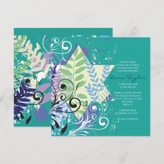 ABSTRACTE FLORAL STAR Bat Mitzvah Uitnodiging (Voorkant / Achterkant)