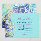 ABSTRACTE FLORAL STAR Turquoise Invitation Kaart (Voorkant / Achterkant)