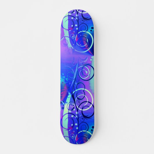 Abstracte Floral Swirl Blue Paars Girly Gifts Skateboard (Voorkant)