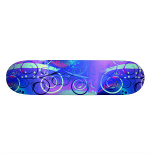 Abstracte Floral Swirl Blue Paars Girly Gifts Skateboard