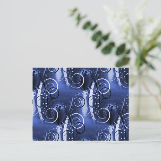 Abstracte Floral Swirl Indigo Blue Girly Gifts Briefkaart (Staand voorkant)