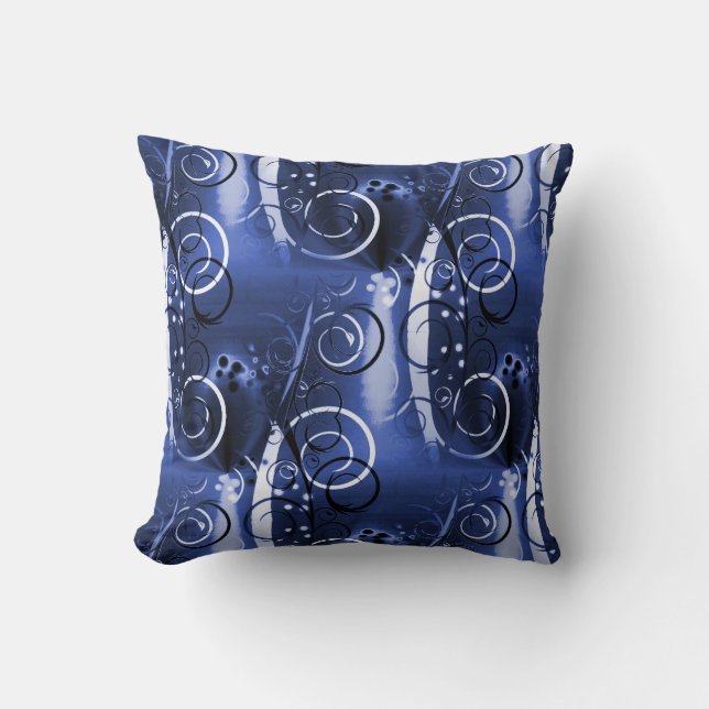 Abstracte Floral Swirl Indigo Blue Girly Gifts Kussen (Voorkant)