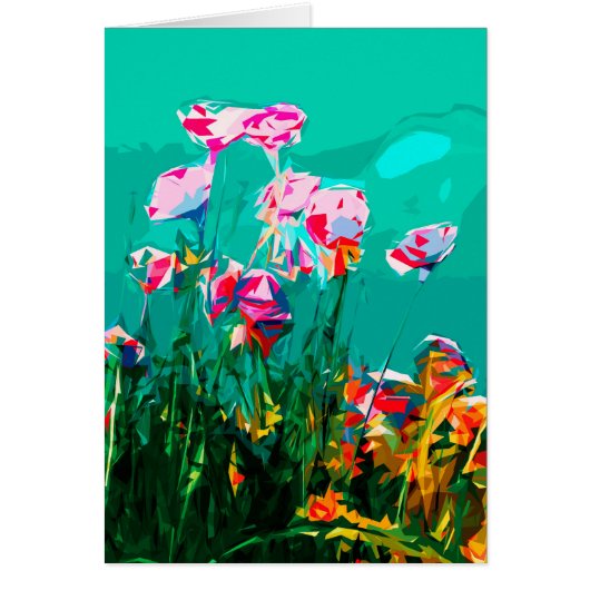 Abstracte Floral turquoise paarse, roze kaart (Voorkant)