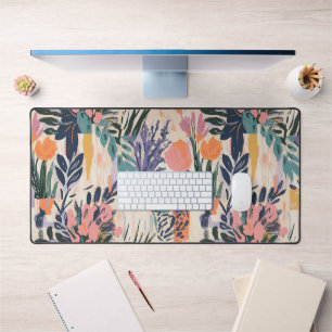 Abstracte Floral Vase Art Design in Warme Pastels Bureaumat