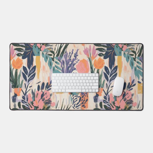 Abstracte Floral Vase Art Design in Warme Pastels Bureaumat (Keyboard & Muis)