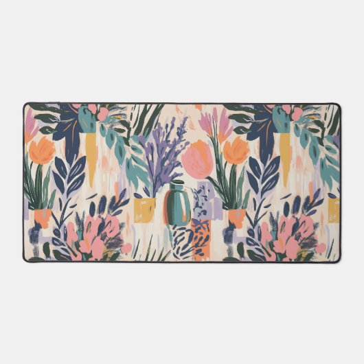 Abstracte Floral Vase Art Design in Warme Pastels Bureaumat (Voorkant)