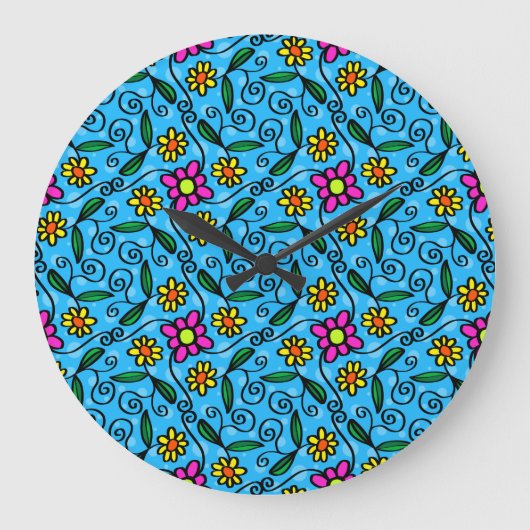 Abstracte Floral Wall Clock Grote Klok (Voorkant)