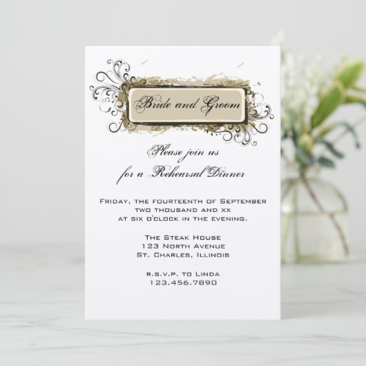 Abstracte Floral Wedding Rehearsal Dinner Invite Kaart (Staand voorkant)