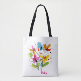 Abstracte Floral Whimsical Waterverf Wildflower Tote Bag