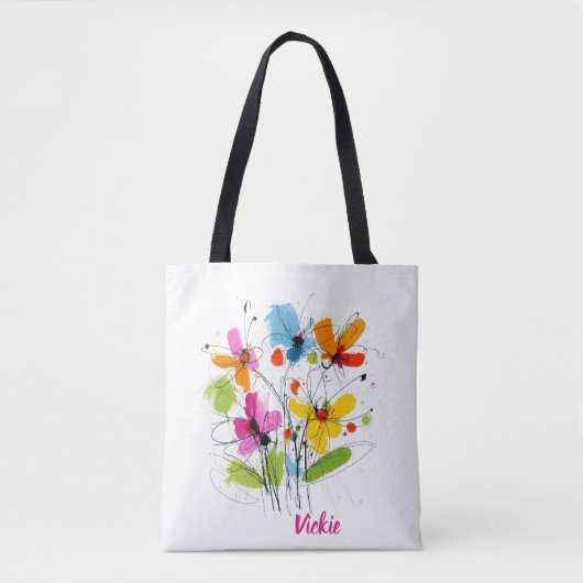 Abstracte Floral Whimsical Waterverf Wildflower Tote Bag (Voorkant)