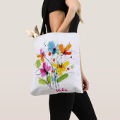 Abstracte Floral Whimsical Waterverf Wildflower Tote Bag (Dichtbij)