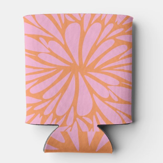  Abstracte florale barst oranje en roze Blikjeskoeler (Achterkant)