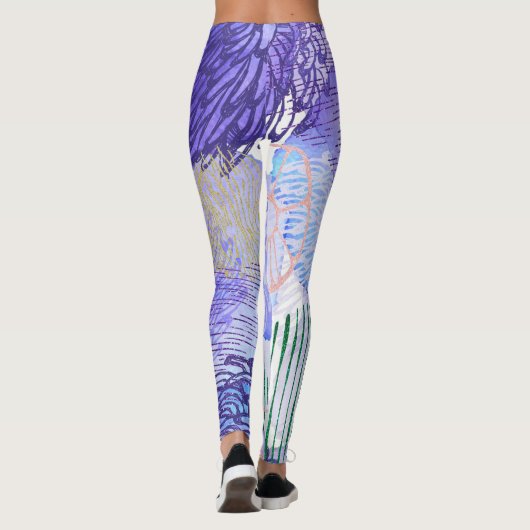 Abstracte florale bedrukte paarse leggings (Achterkant)