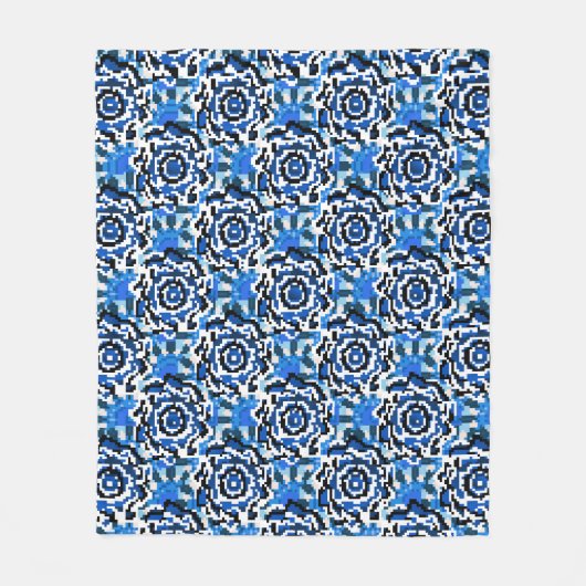 Abstracte florale, blauwe, zwarte en beige mode t fleece deken (Voorkant)