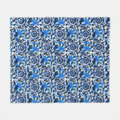 Abstracte florale, blauwe, zwarte en beige mode t fleece deken (Voorkant (Horizontaal))
