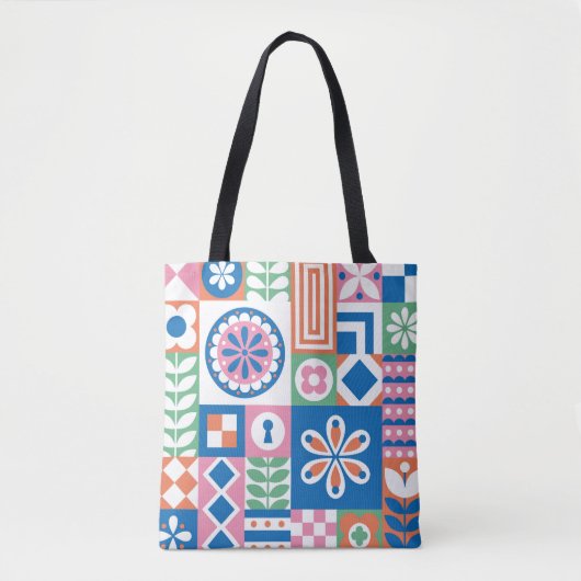Abstracte florale kaart. Naadloos folklore-patroon Tote Bag (Voorkant)