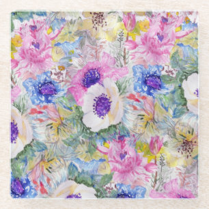 Abstracte florale schets waterverf handverf glazen onderzetter