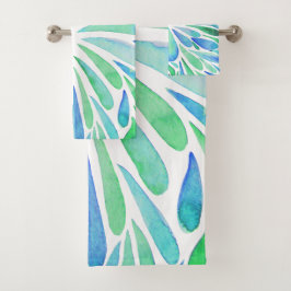 Abstracte florale waterverf barst aqua en blauw bad handdoek