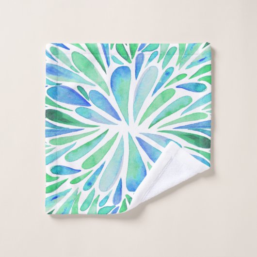 Abstracte florale waterverf barst aqua en blauw bad handdoek (Wasdoekje)