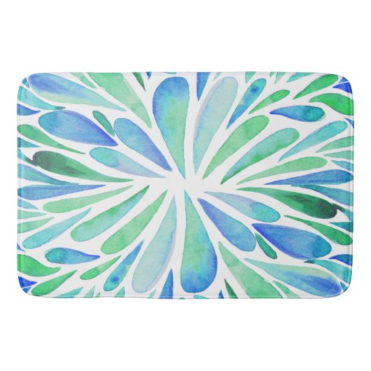 Abstracte florale waterverf barst aqua en blauw badmat (Voorkant)