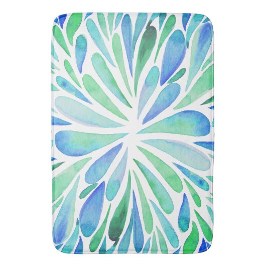 Abstracte florale waterverf barst aqua en blauw badmat (Voorkant Verticaal)