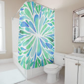 Abstracte florale waterverf barst aqua en blauw douchegordijn (In situ)