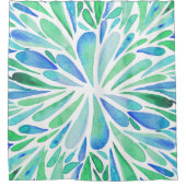 Abstracte florale waterverf barst aqua en blauw douchegordijn (Voorkant)