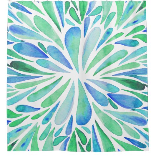Abstracte florale waterverf barst aqua en blauw douchegordijn (Voorkant)