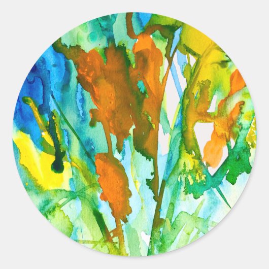 Abstracte florale waterverf ronde sticker (Voorkant)