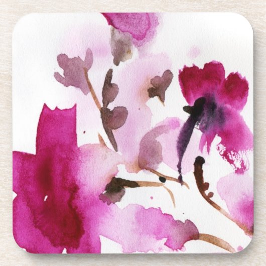 Abstracte florale waterverf schilderijen 4 bier onderzetter (Voorkant)