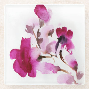 Abstracte florale waterverf schilderijen 4 glazen onderzetter