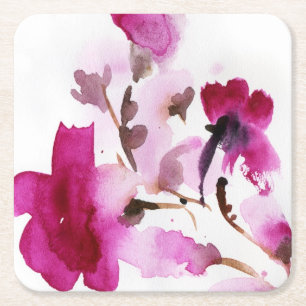 Abstracte florale waterverf schilderijen 4 kartonnen onderzetters