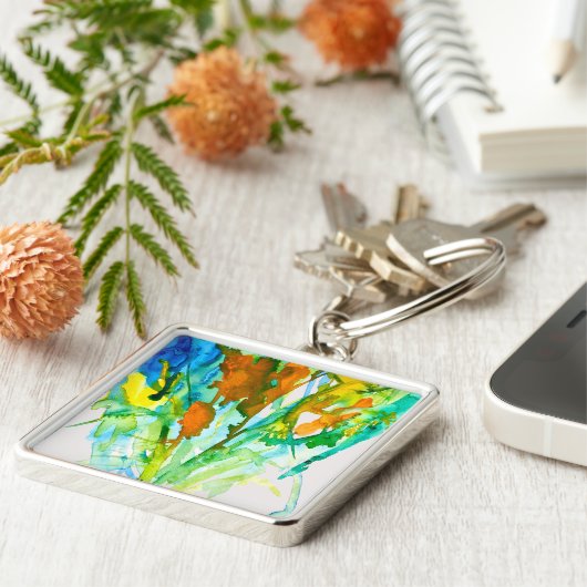 Abstracte florale waterverf sleutelhanger (Zijkant)