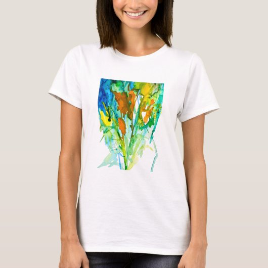 Abstracte florale waterverf t-shirt (Voorkant)