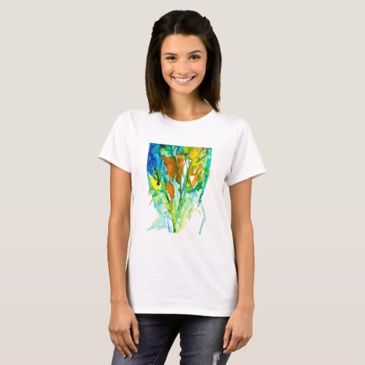 Abstracte florale waterverf t-shirt (Voorkant volledig)