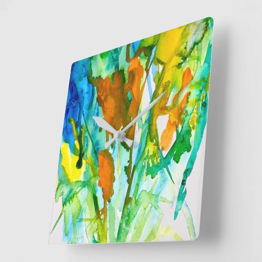 Abstracte florale waterverf vierkante klok (Hoek)