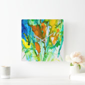 Abstracte florale waterverf vierkante klok (Huis)