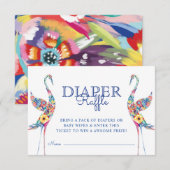 Abstracte Florals Stora Birds Diaper Raffle Ticket Informatiekaartje (Voorkant / Achterkant)