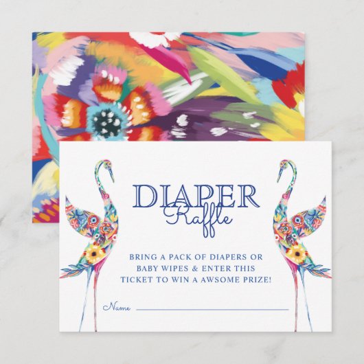Abstracte Florals Stora Birds Diaper Raffle Ticket Informatiekaartje (Voorkant / Achterkant)