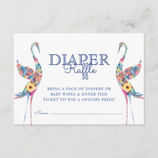 Abstracte Florals Stora Birds Diaper Raffle Ticket Informatiekaartje (Voorkant)