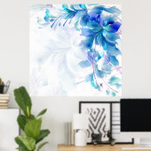 Abstracte Florenz Achtergrond blauw en wit Poster (Thuiskantoor)