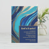 Abstracte Flow Art- Blauw & Goud Kaart (Staand voorkant)